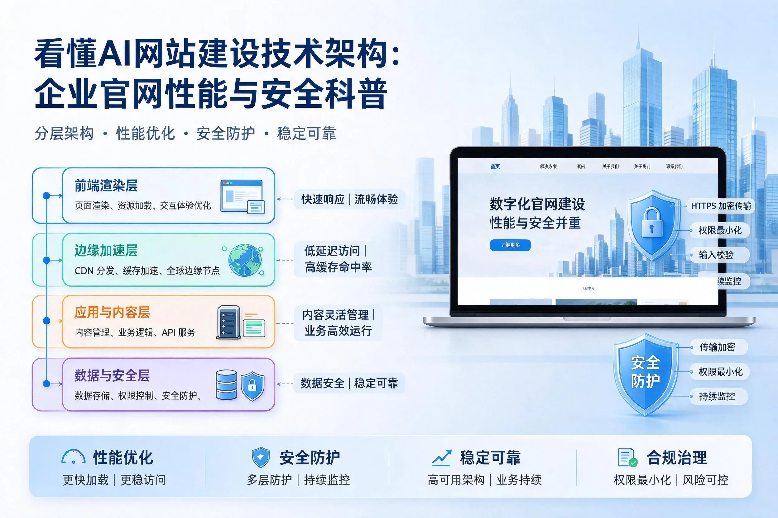 看懂AI网站建设技术架构:嘉峪关企业官网性能与安全科普