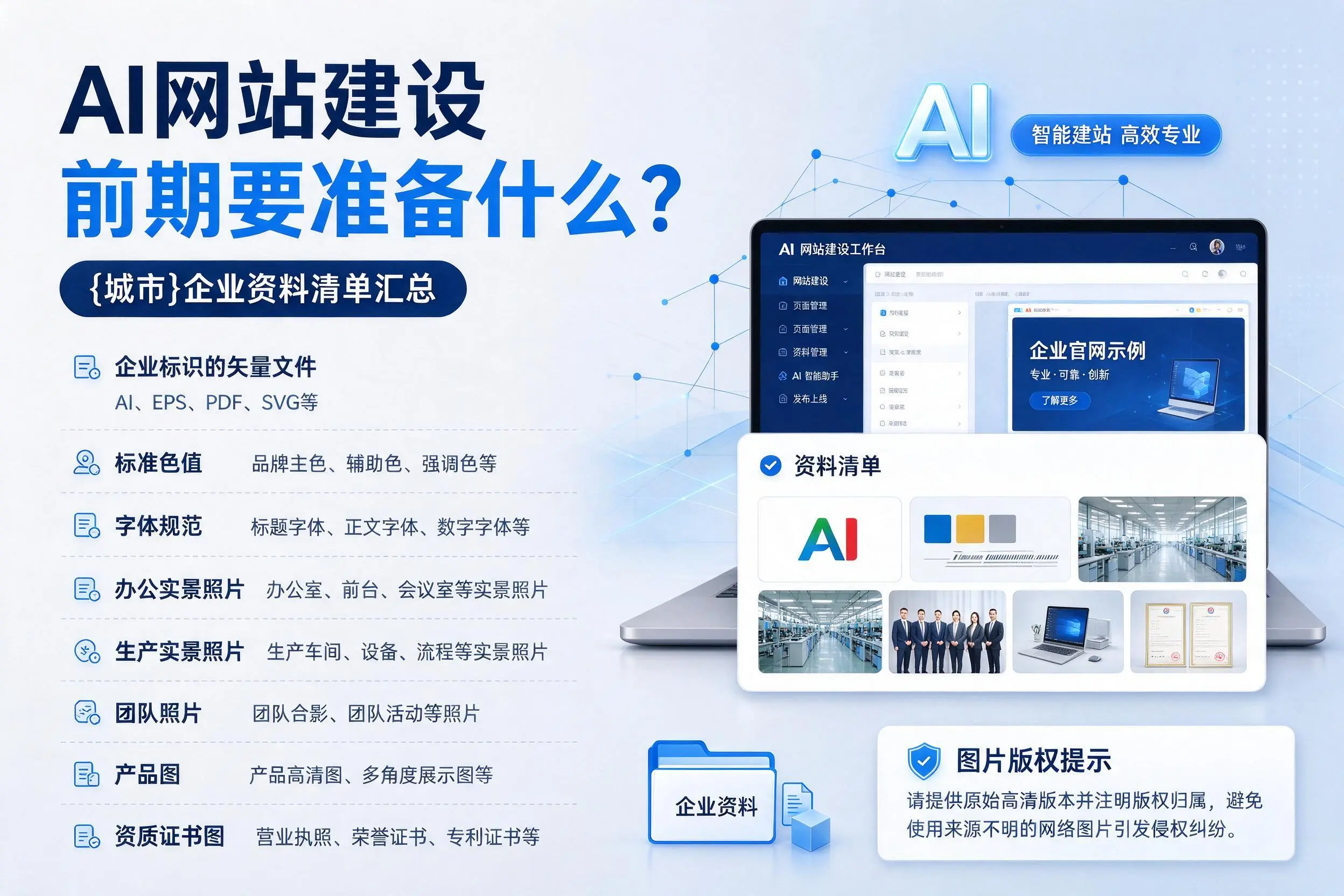 AI网站建设前期要准备什么?嘉峪关企业资料清单汇总
